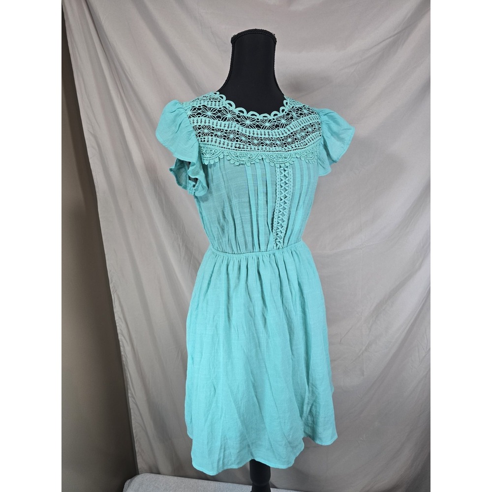 Mine Womens Sky Blue Frill‎ Dress Lace Delicate Small S